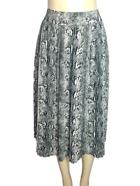 J. CREW BLACK BEIGE SNAKE PRINT PLEATED MIDI SKIRT